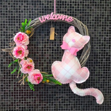 Ghirlanda gatto rosa a scacco