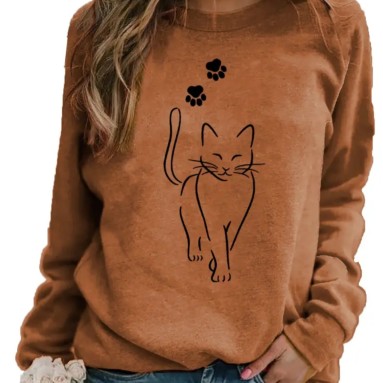 Maglia pullover con stampa gatto