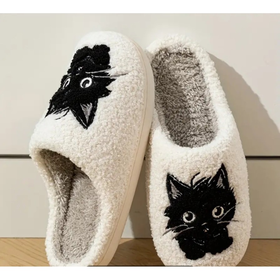Pantofole Donna Rete Stampa Gatto Nero Showudesigns - Leggere, Comode Per Casa E Spiaggia Taglia 40 EU - copertina