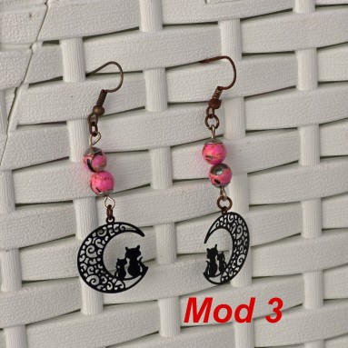 Orecchini pendenti gatto e luna