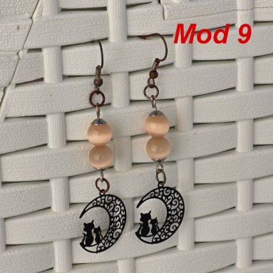 Orecchini pendenti gatto e luna