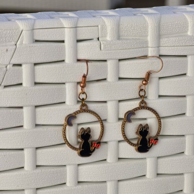 Orecchini gatto nero fiocco rosso