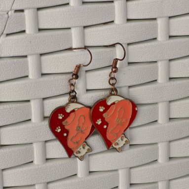 Orecchini gatto cuore rosso