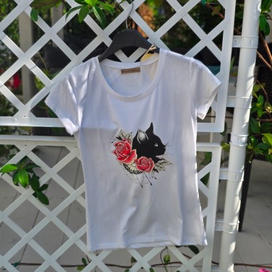 Maglia gatto nero fiori