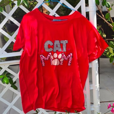 Maglia CatMom rossa con zampa