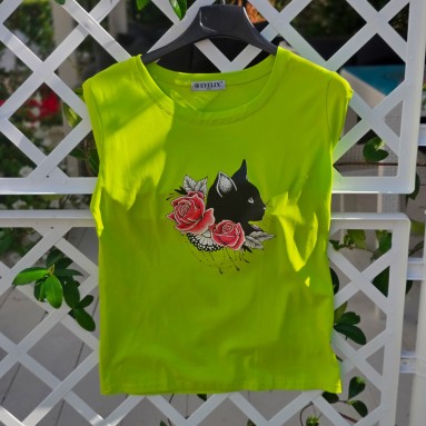 Maglia gatto nero fiori