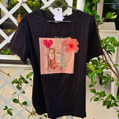 Maglia due gatti con fiore