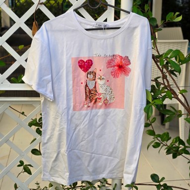 Maglia due gatti con fiore