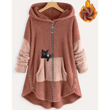 Felpa con cerniera design gattino
