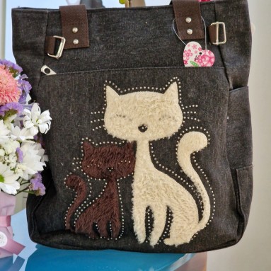 Borsa in tela con design gatto