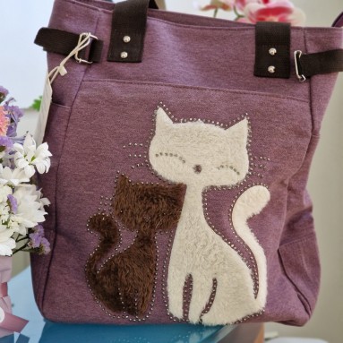 Borsa in tela con design gatto