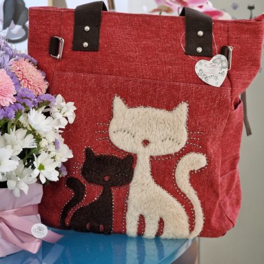 Borsa in tela con design gatto