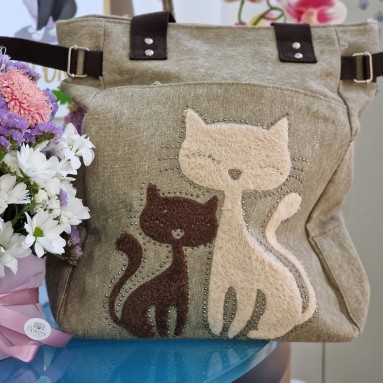 Borsa in tela con design gatto