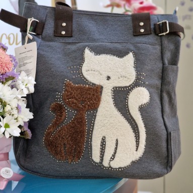 Borsa in tela con design gatto