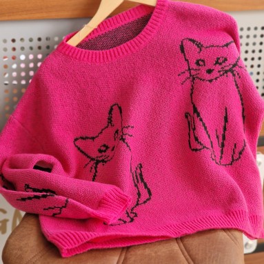 Maglione lana a tema gatto