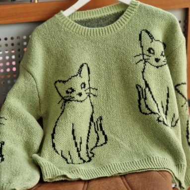 Maglione lana a tema gatto