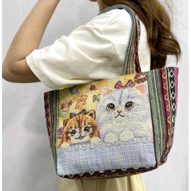 Borsa tela con gatti